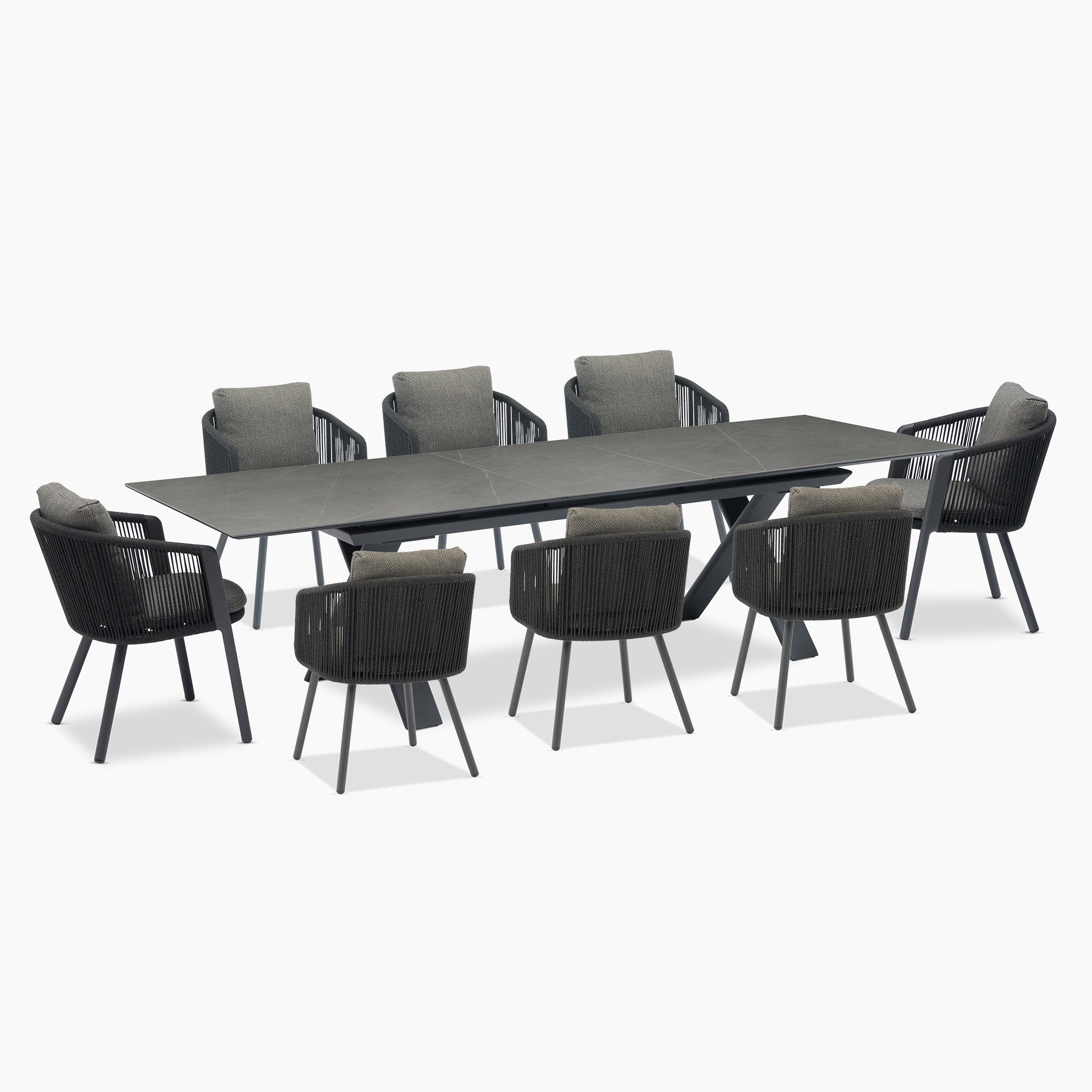 Dekota 8 Seat Rope Extending Dining Set in Charcoal