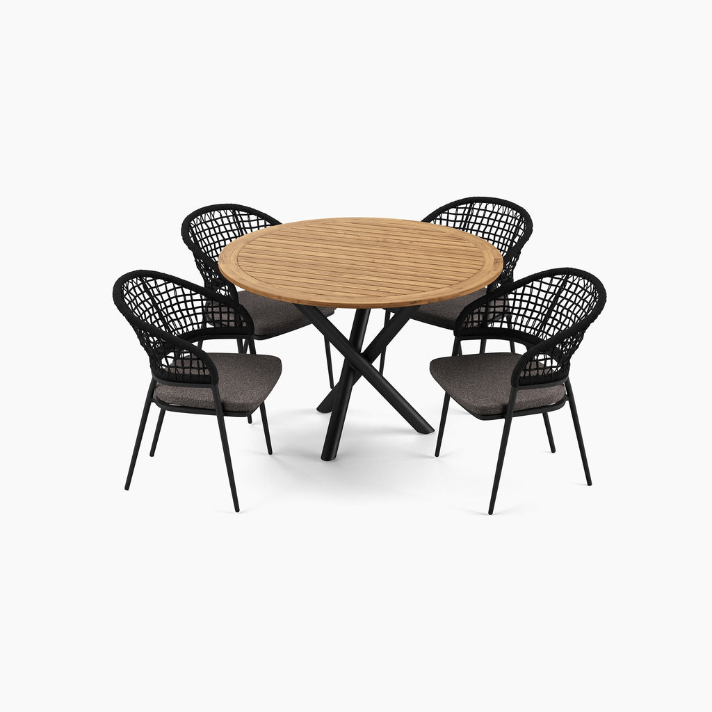 Kalama 4 Seat Round Dining Set with Teak Table in Charcoal