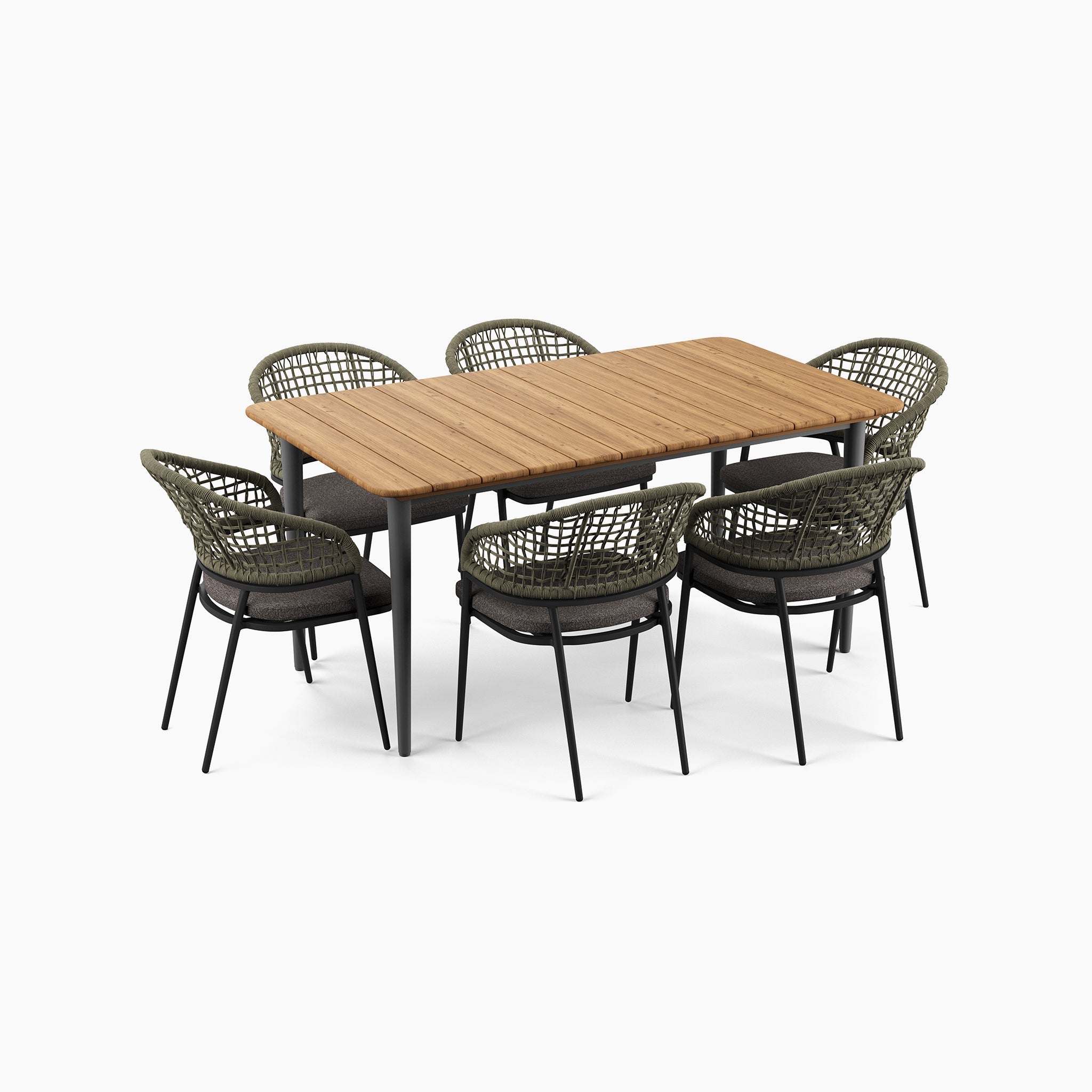 Kalama 6 Seat Rectangular Dining Set with Teak Table in Olive Green