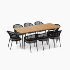 Kalama 8 Seat Rectangular Dining Set with Teak Table in Charcoal