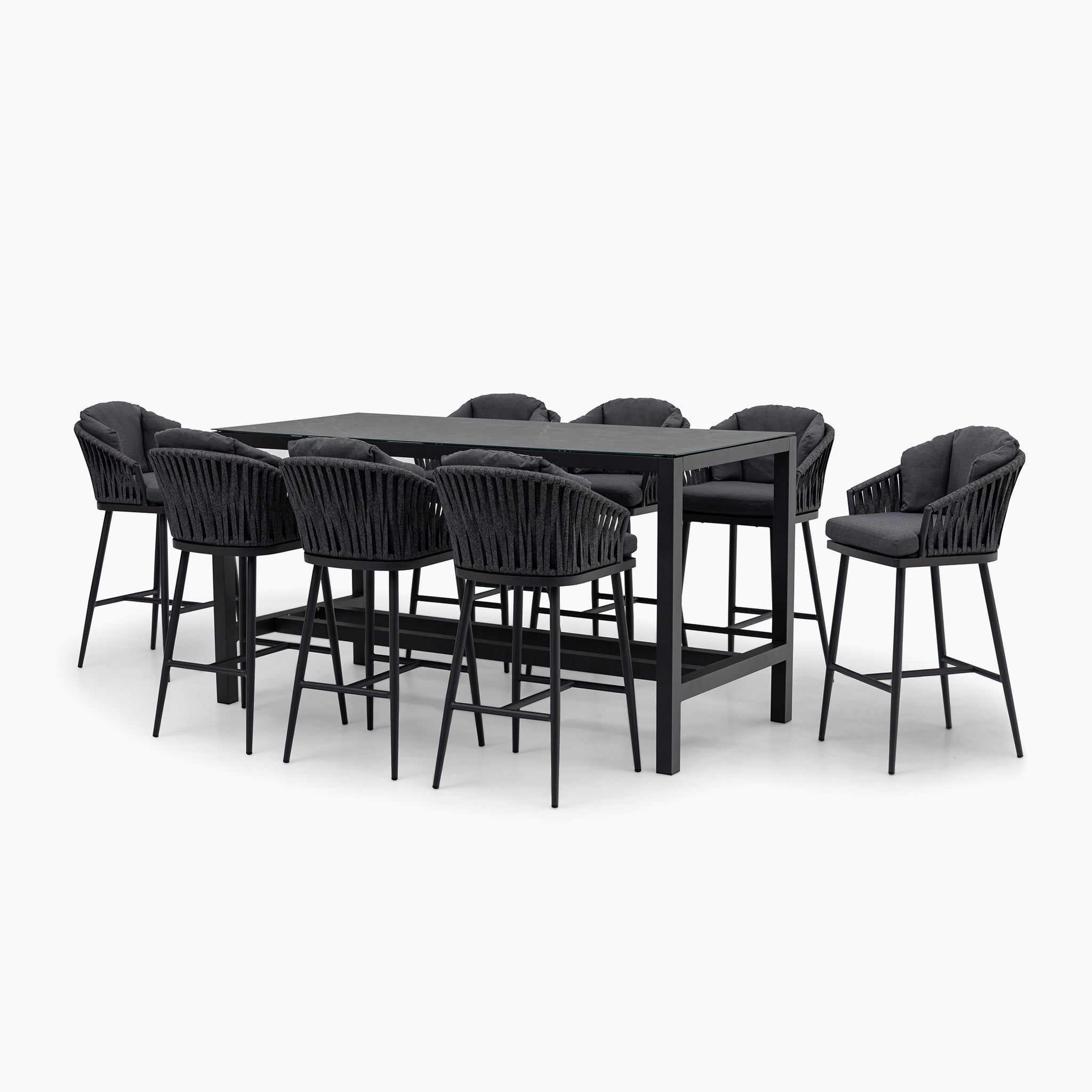 Monterrey 8 Seat Rope Bar Set with Ceramic Table in Grey