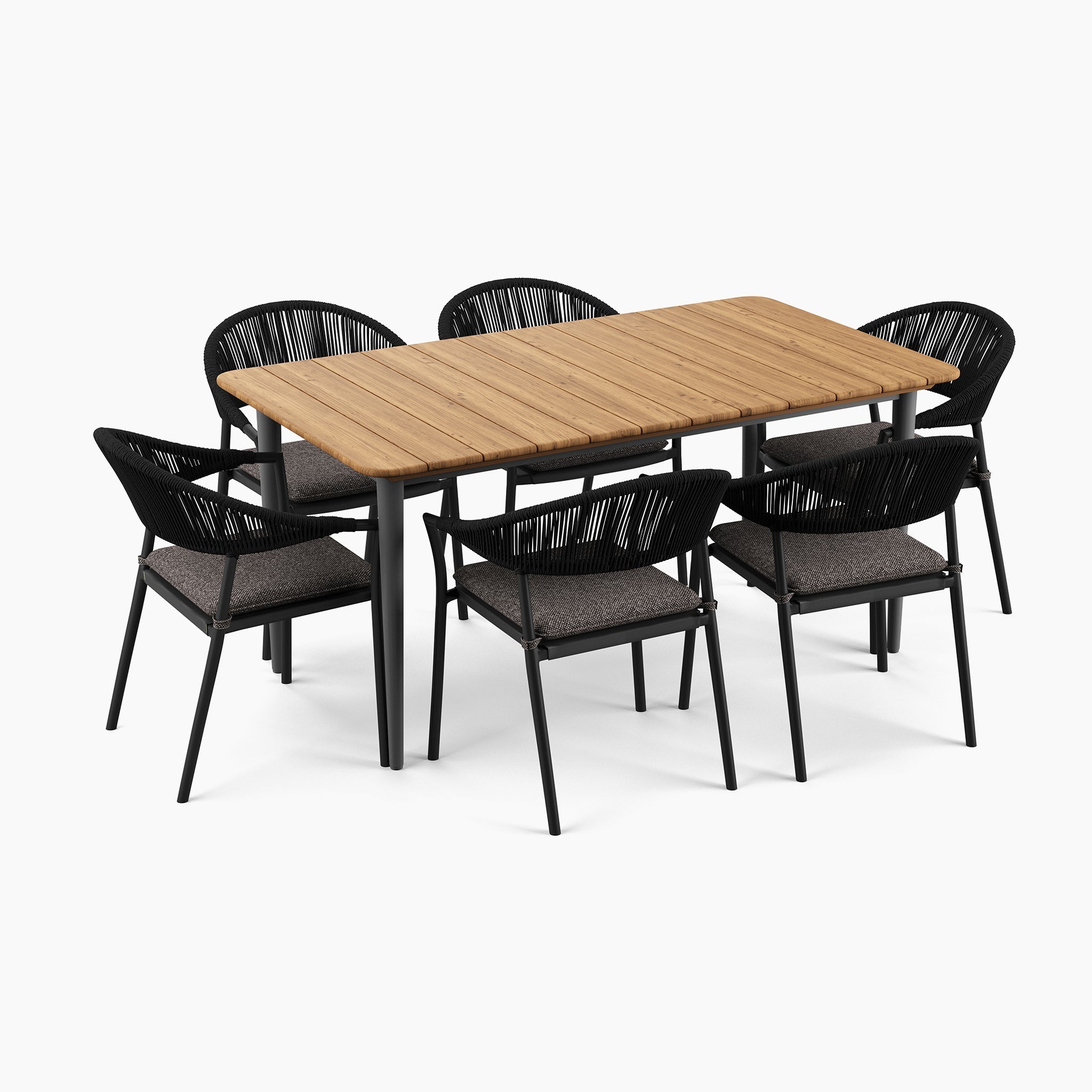 Cloverly 6 Seat Rectangular Dining with Teak Table in Charcoal