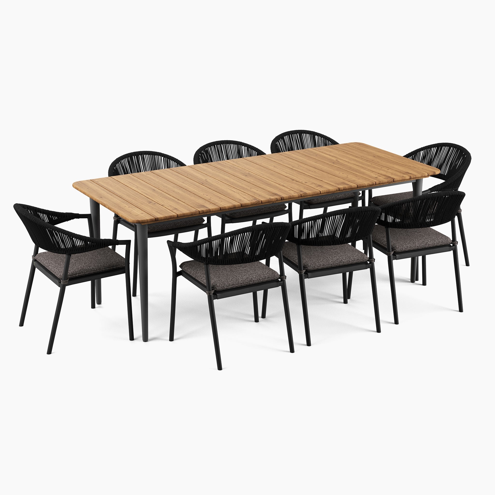 Cloverly 8 Seat Rectangular Dining with Teak Table in Charcoal