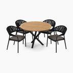 Cloverly 4 Seat Round Dining Set with Teak Table Top in Charcoal