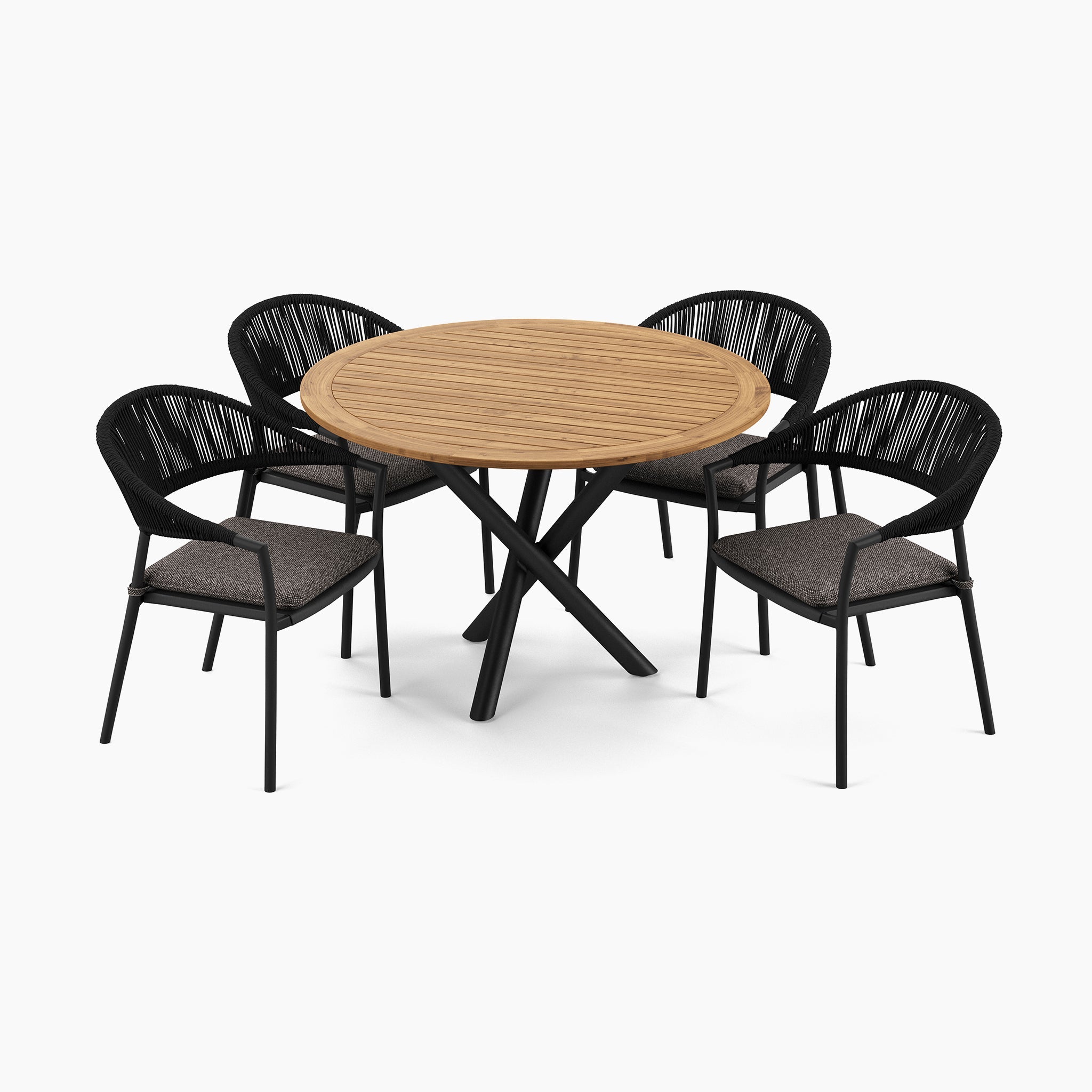 Cloverly 4 Seat Round Dining Set with Teak Table Top in Charcoal