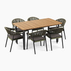 Cloverly 6 Seat Rectangular Dining with Teak Table in Olive Green