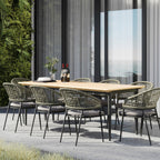 Kalama 8 Seat Rectangular Dining Set with Teak Table in Olive Green