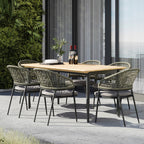 Kalama 6 Seat Rectangular Dining Set with Teak Table in Olive Green