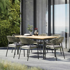 Cloverly 6 Seat Rectangular Dining with Teak Table in Olive Green