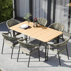 Cloverly 6 Seat Rectangular Dining with Teak Table in Olive Green