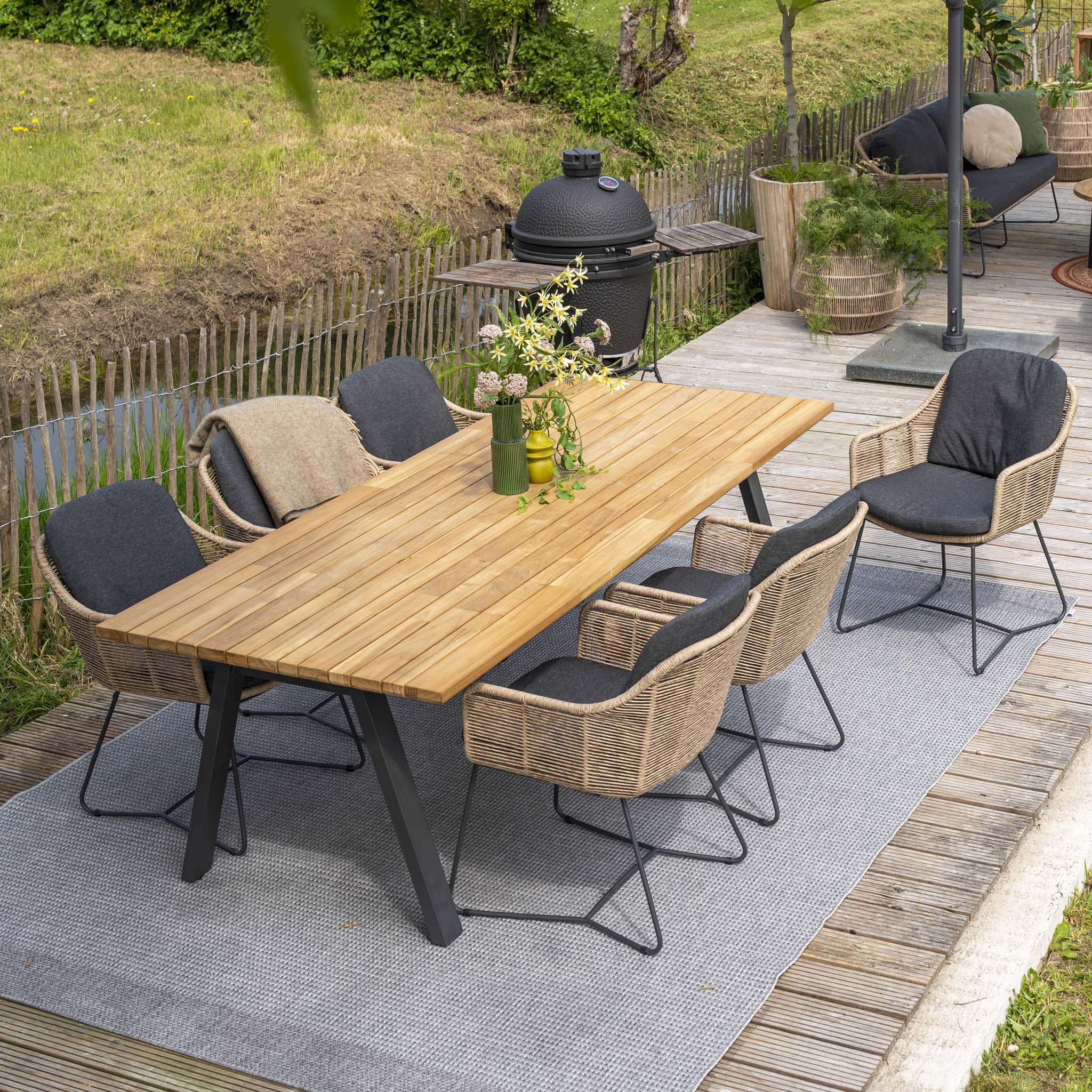 Belmond 6 Seat Dining Set with Teak Table in Natural