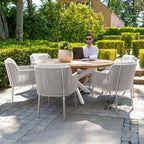 Bernini 6 Seat Round Dining with Teak Table in Light Grey