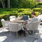 Bernini 6 Seat Round Dining with Teak Table in Light Grey