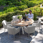 Bernini 6 Seat Round Dining with Teak Table in Light Grey