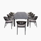Cloverly 10 Seat Rectangular Extending Dining Set with Ceramic Table in Charcoal