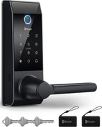 Contour Black - Smart Lock Doorbell Fingerprint WiFi with Handle, App Control, Anti-Peeping, Auto Lock, IP65, Weatherproof, 3D Biometric for Front Entry Door Black