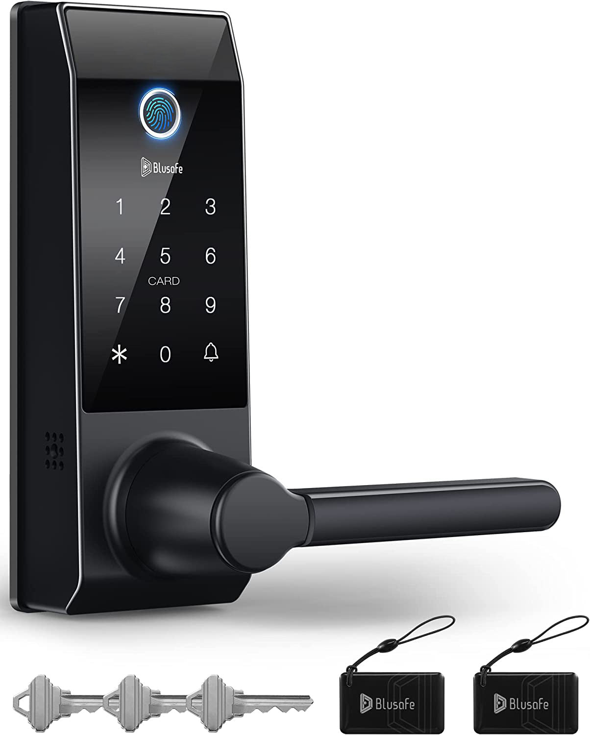Contour Black - Smart Lock Doorbell Fingerprint WiFi with Handle, App Control, Anti-Peeping, Auto Lock, IP65, Weatherproof, 3D Biometric for Front Entry Door Black