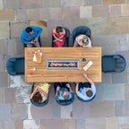 Monterrey 8 Seat Rope Rectangular Teak Firepit Dining Set in Grey