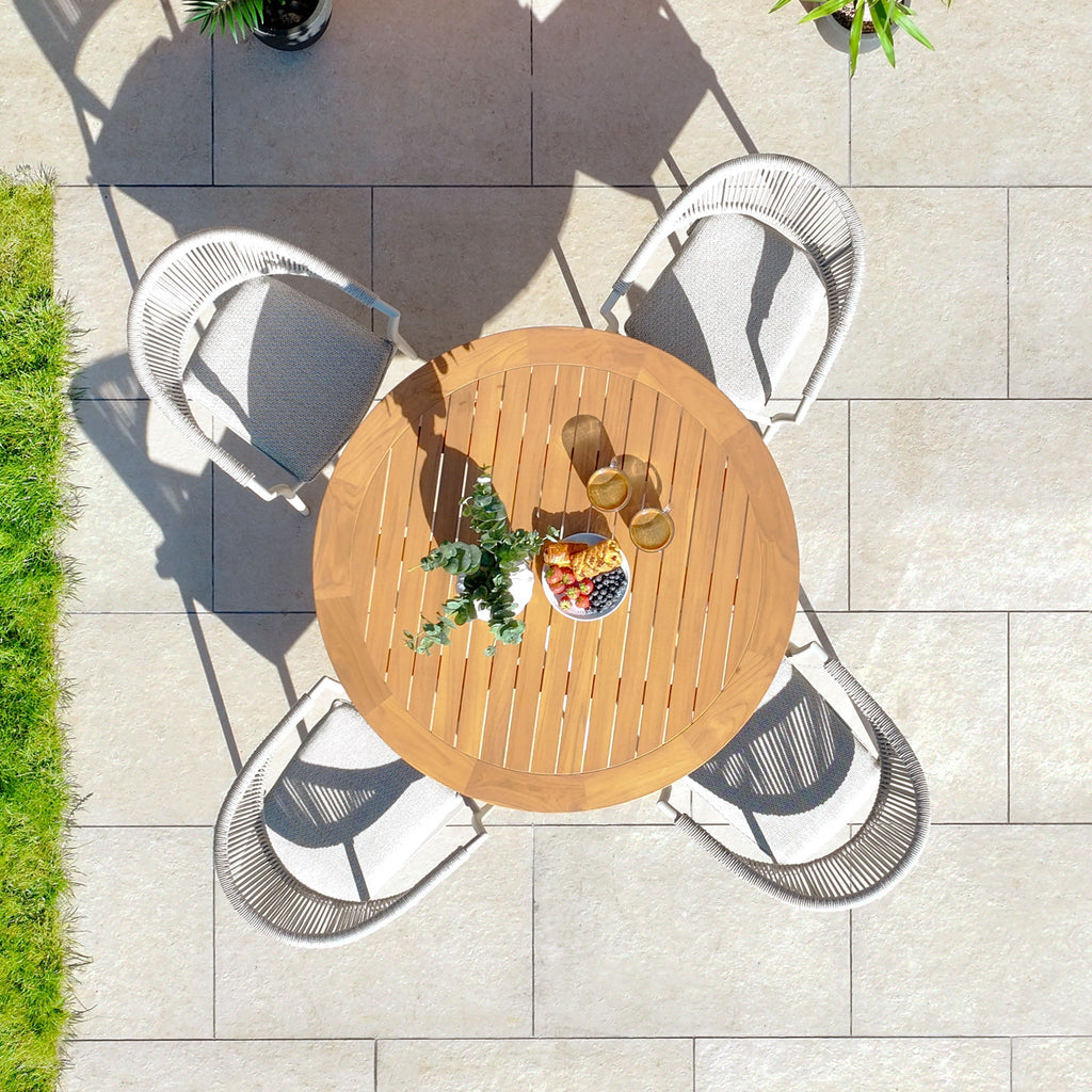 Cloverly 4 Seat Round Dining Set with Teak Table Top in Latte