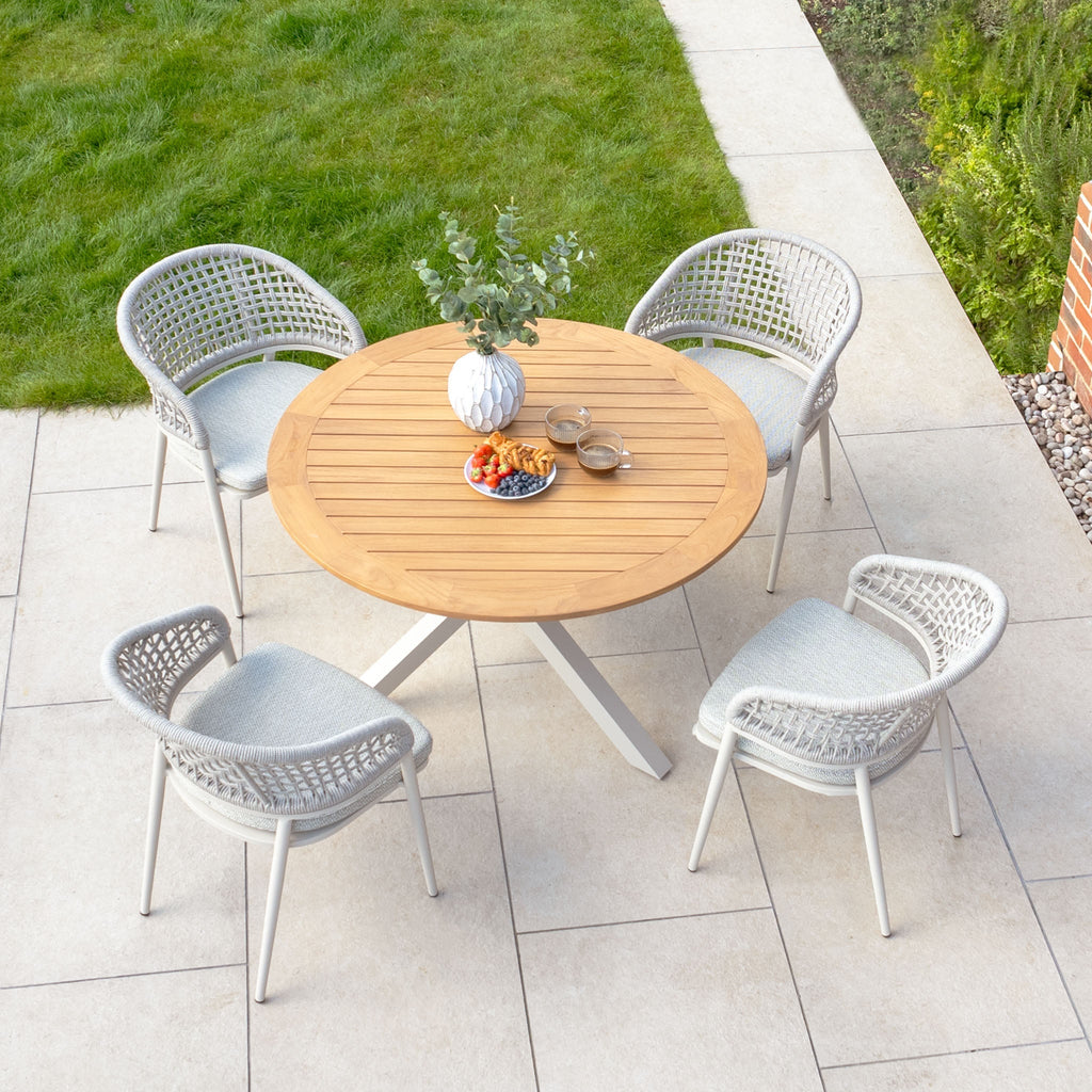 Kalama 4 Seat Round Dining Set with Teak Table in Latte