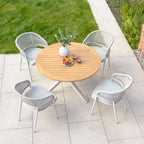Kalama 4 Seat Round Dining Set with Teak Table in Latte