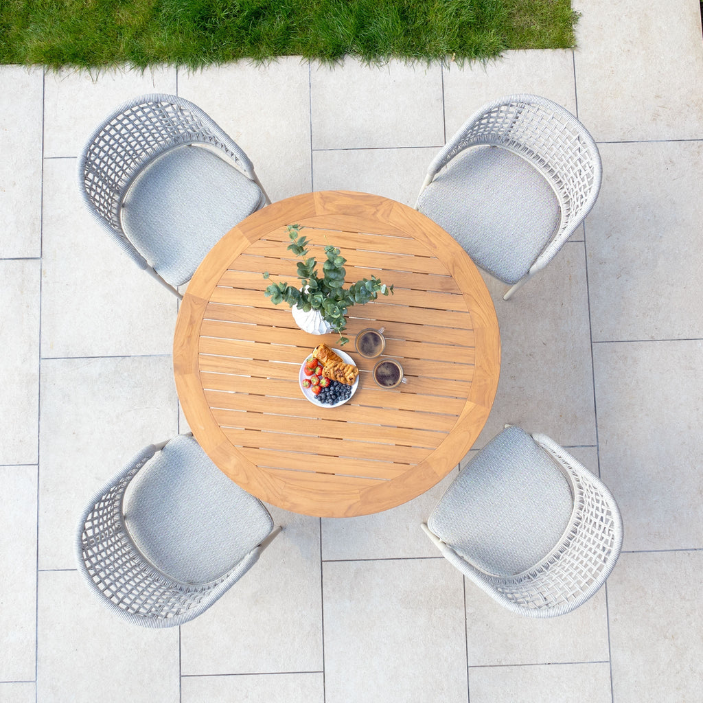 Kalama 4 Seat Round Dining Set with Teak Table in Latte