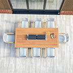 Tellaro 8 Seat Rectangular Teak Firepit Dining Set in Latte
