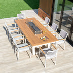 Tellaro 8 Seat Rectangular Teak Firepit Dining Set in Latte