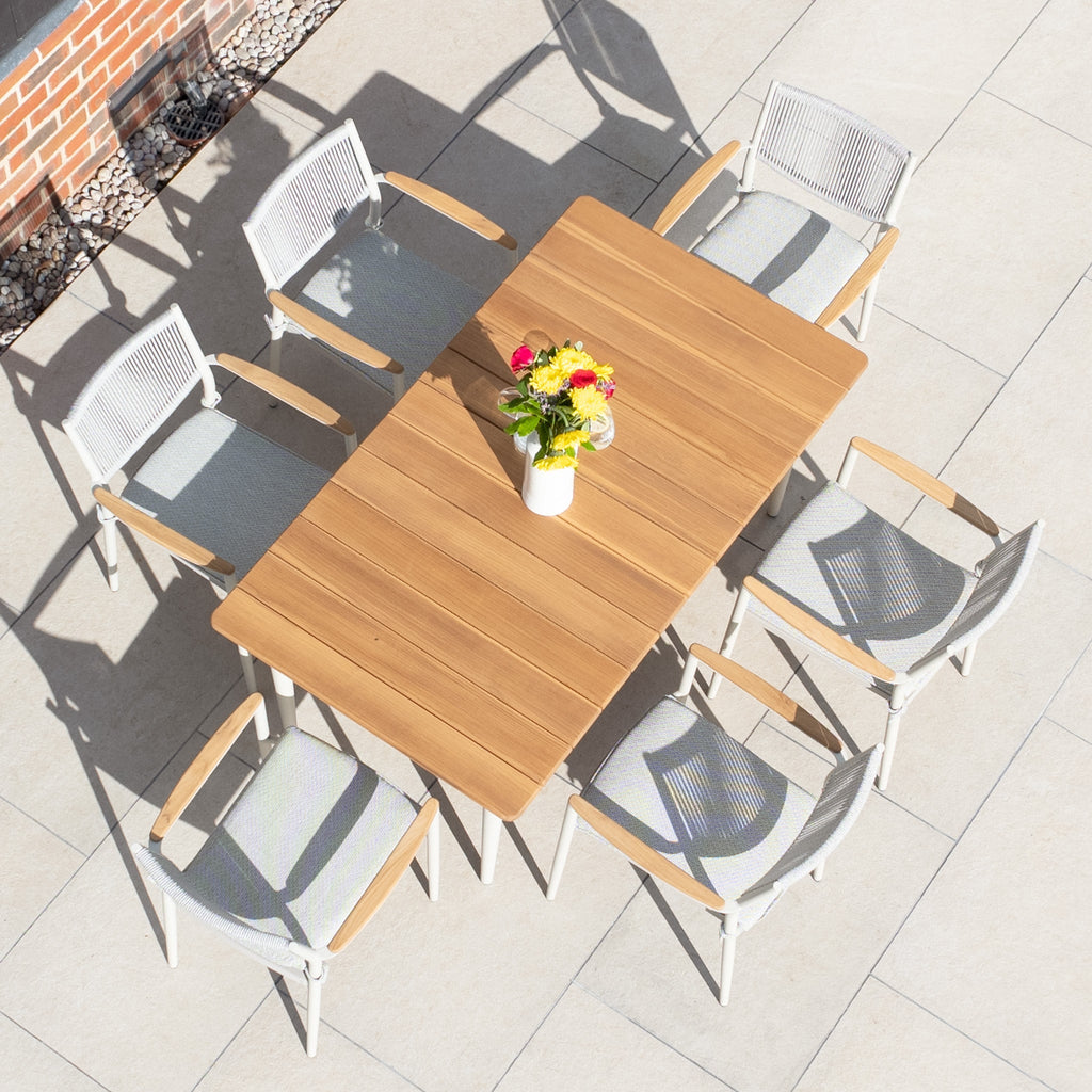 Tellaro 6 Seat Rectangular Dining Set with Teak Table in Latte