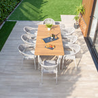 Cloverly 8 Seat Rectangular Dining with Teak Table in Latte
