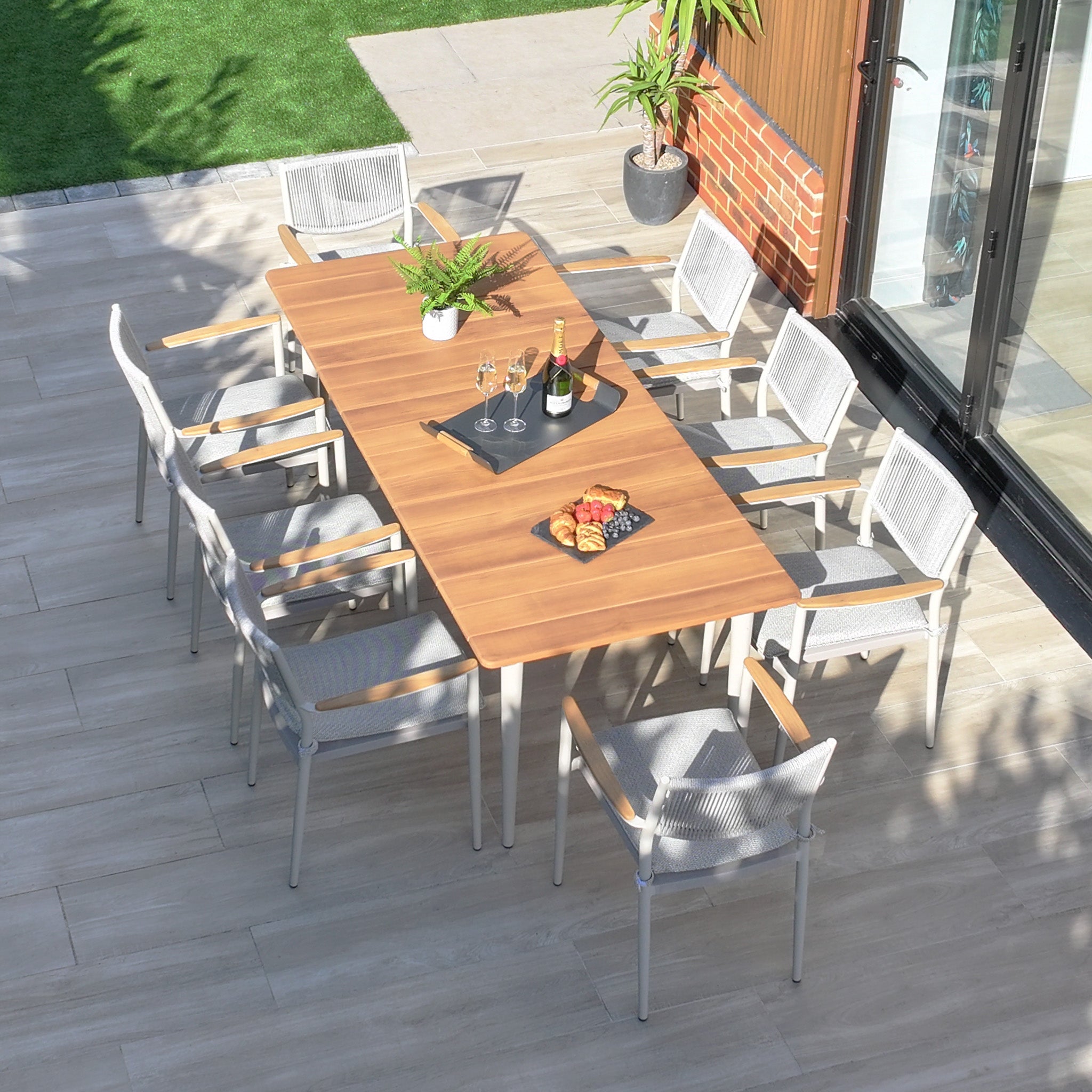 Tellaro 8 Seat Rectangular Dining Set with Teak Table in Latte