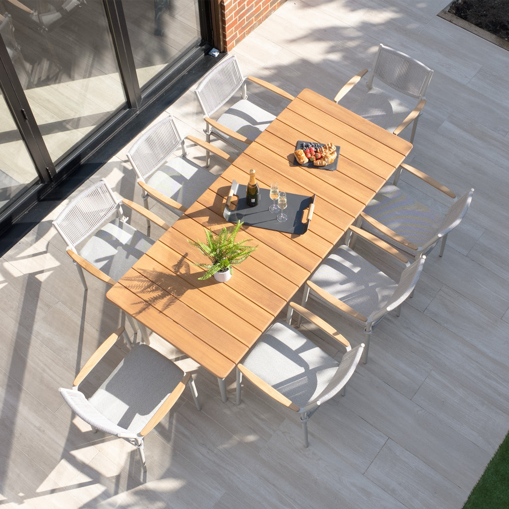 Tellaro 8 Seat Rectangular Dining Set with Teak Table in Latte
