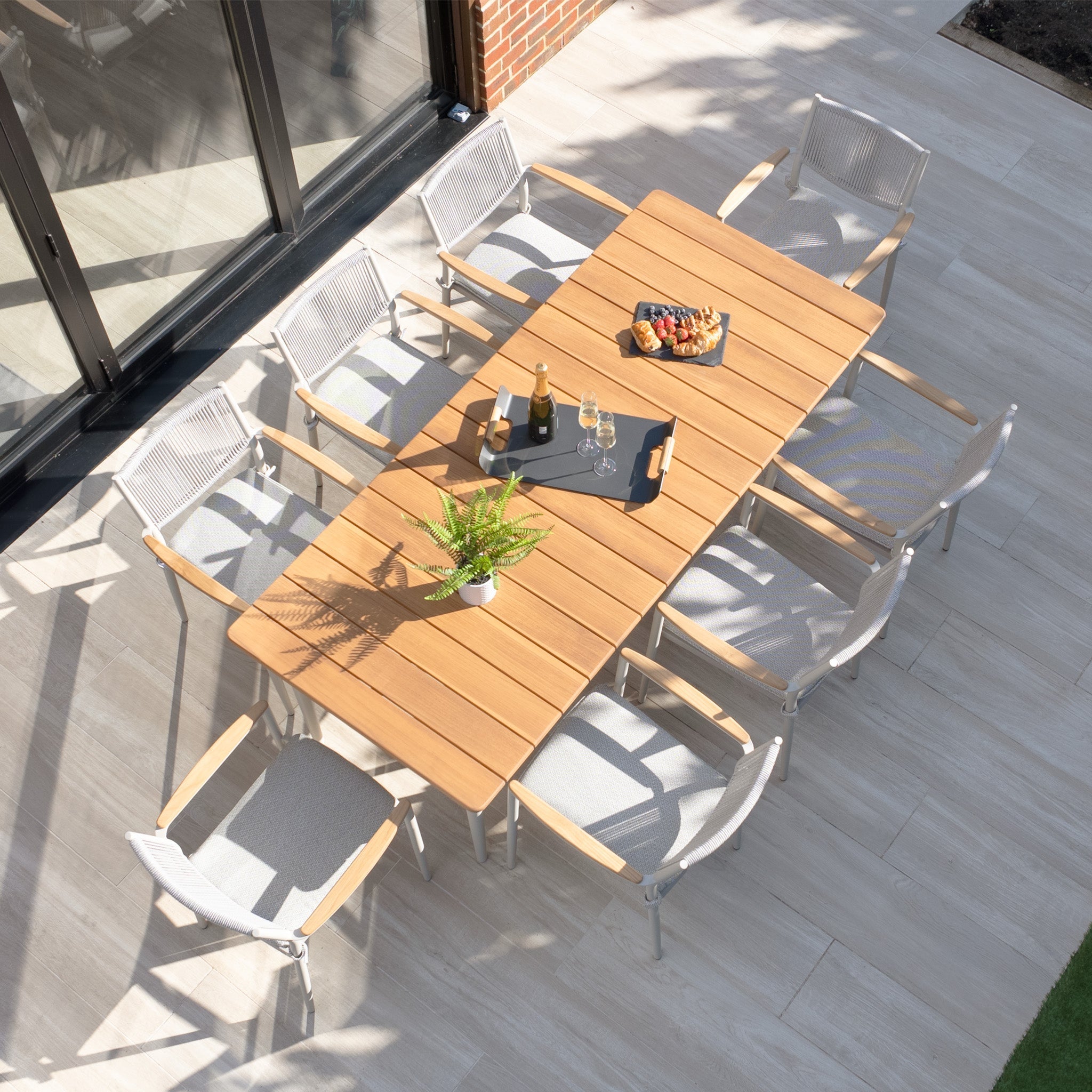 Tellaro 8 Seat Rectangular Dining Set with Teak Table in Latte