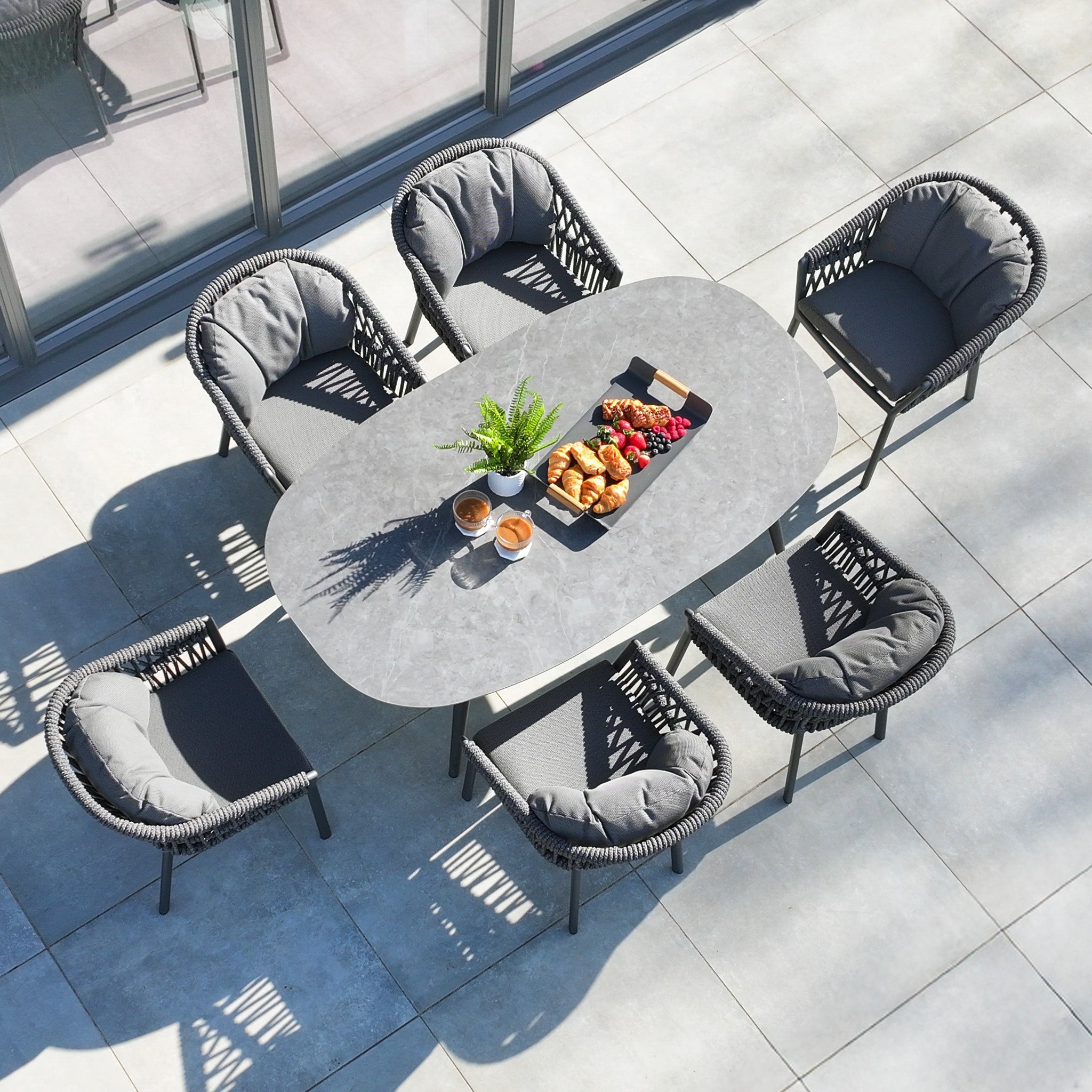Pello 6 Seat Oval Dining Set with Ceramic Table in Grey