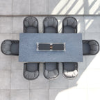 Pello 8 Seat Rectangular Ceramic Firepit Dining Set in Grey