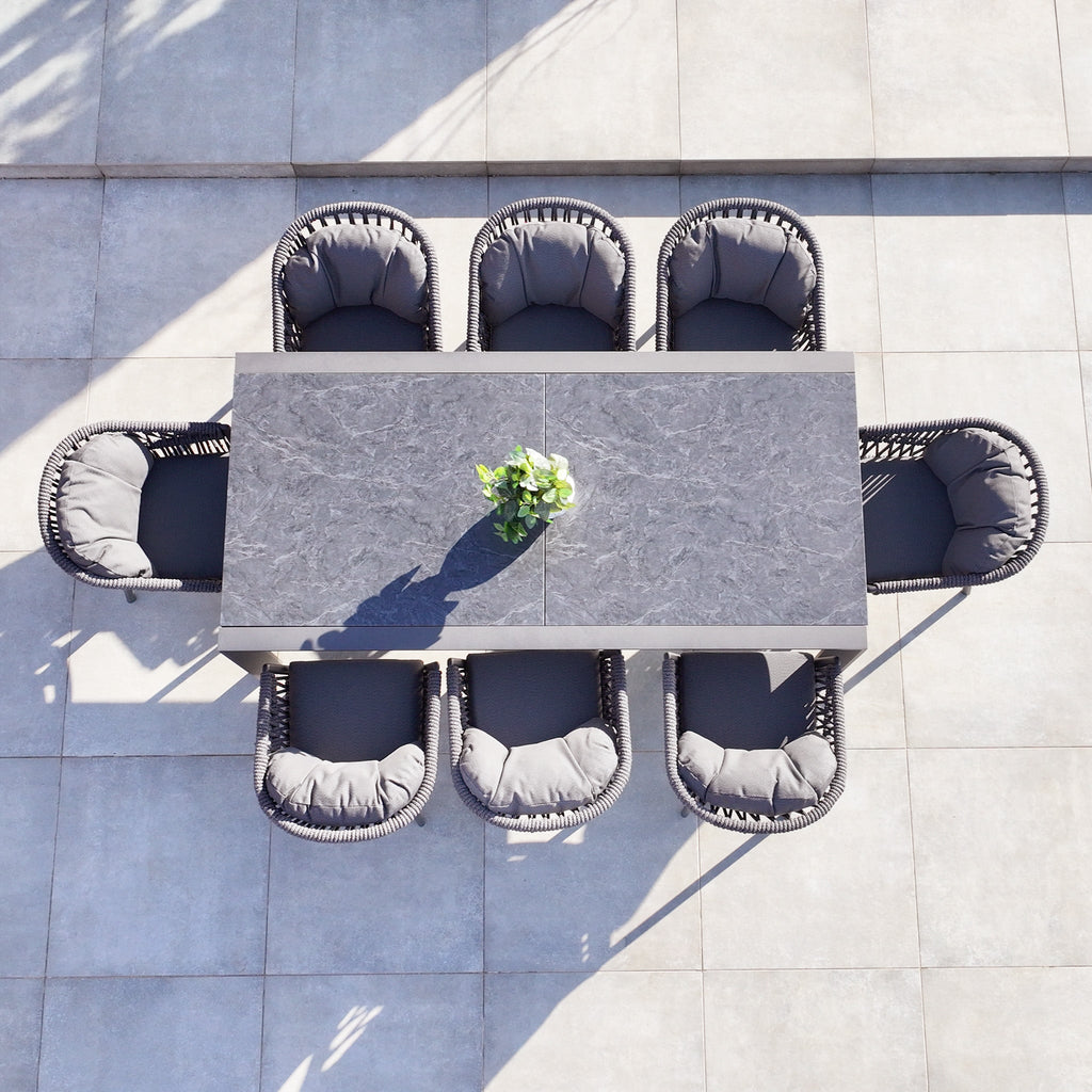 Pello 8 Seat Extending Dining Set with Ceramic Table in Grey