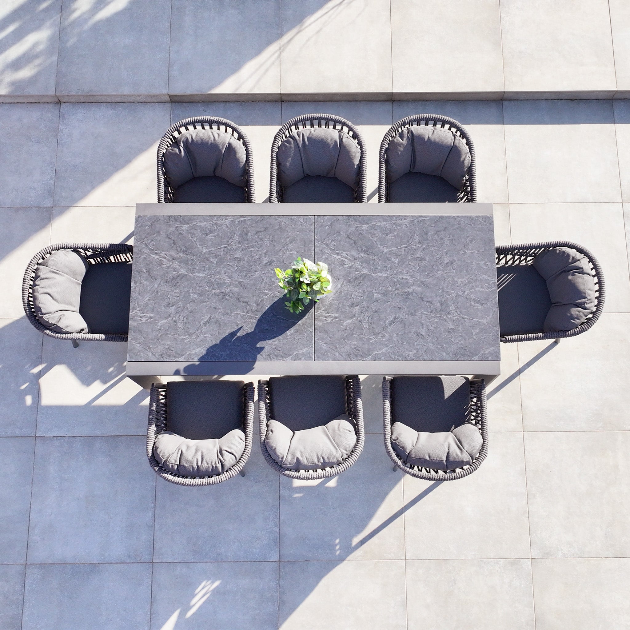 Pello 8 Seat Extending Dining Set with Ceramic Table in Grey