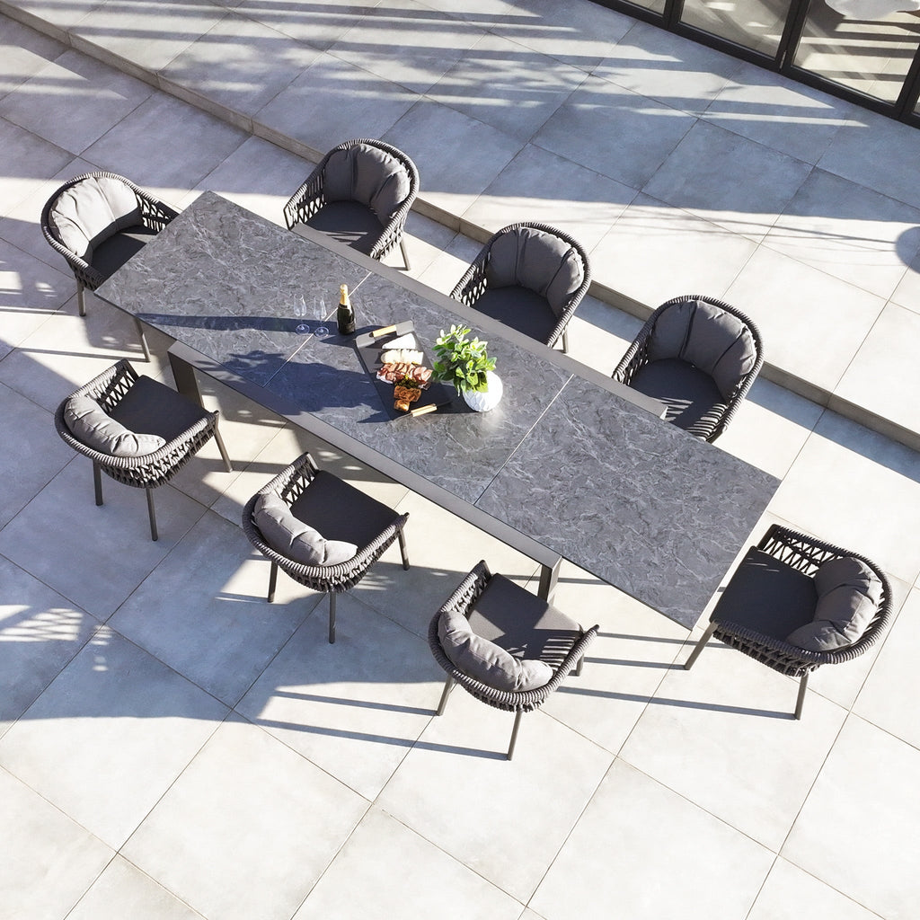 Pello 8 Seat Extending Dining Set with Ceramic Table in Grey