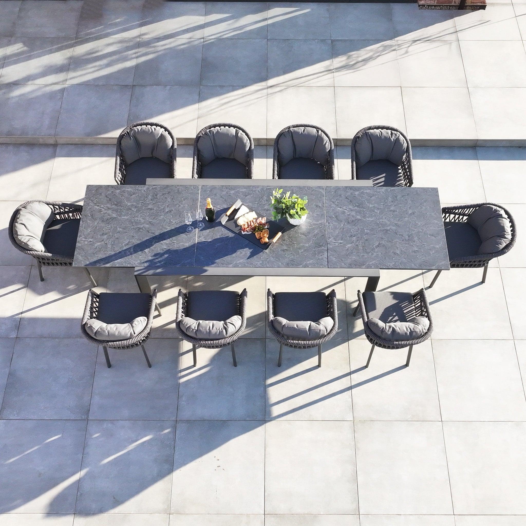 Pello 10 Seat Extending Dining Set with Ceramic Table in Grey