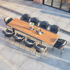 Pello 10 Seat Extending Dining Set with Teak Table in Grey