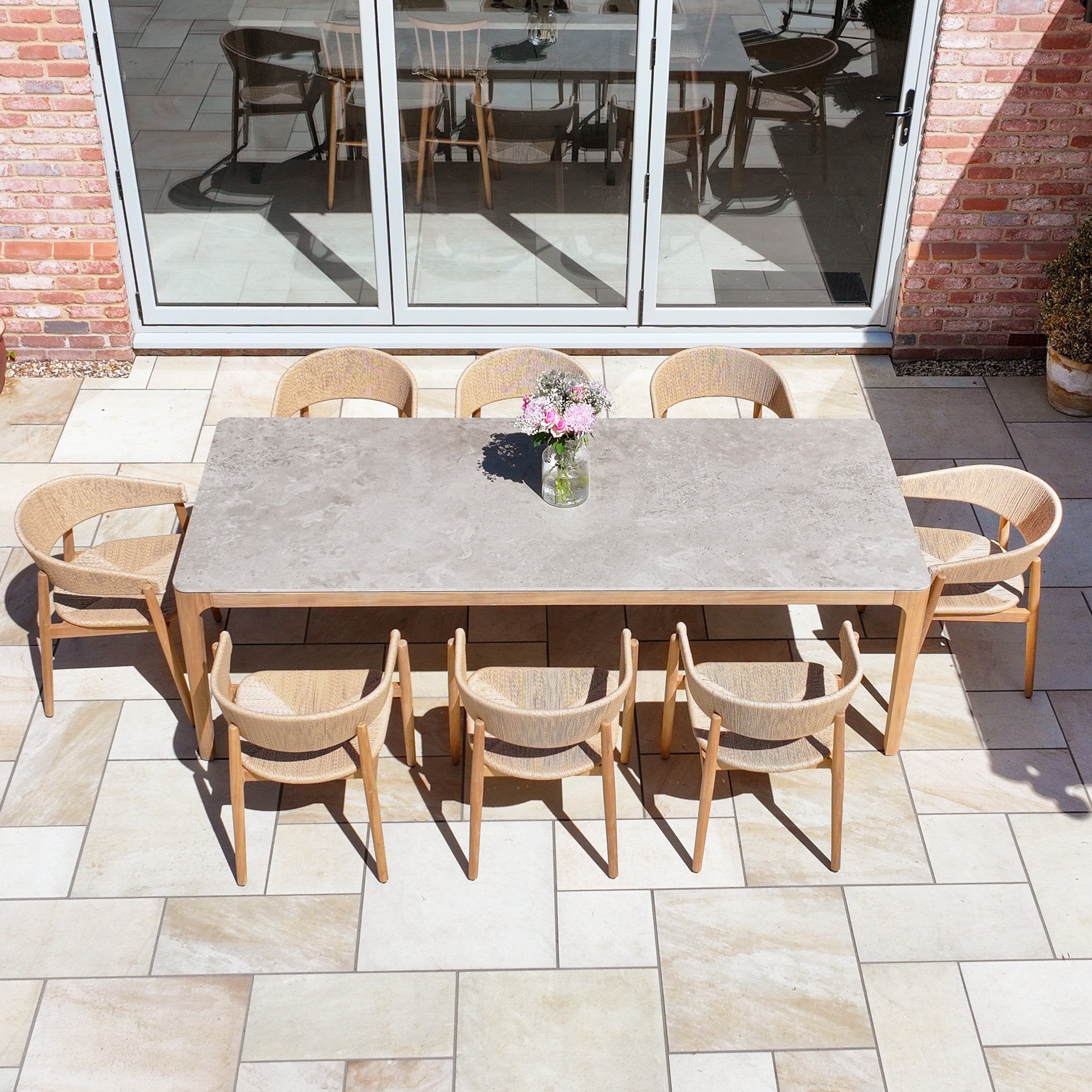 Lucca 8 Seat Dining Set with Ceramic Top Table in Natural Weave