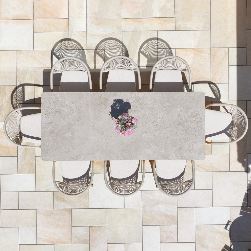 Sora 8 Seat Rope Dining Set with Ceramic Top Table in Stone