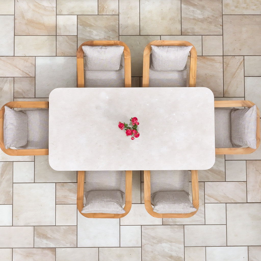 Tivoli 6 Seat Dining Set with Marble Dining Table in Fawn