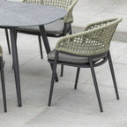 Kalama 8 Seat Rope Oval Dining Set with Ceramic Table in Olive Green