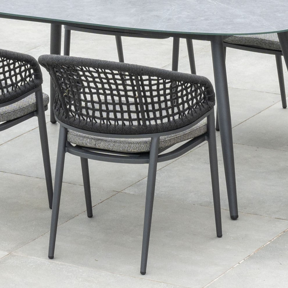 Kalama 8 Seat Rope Oval Dining Set with Ceramic Table in Charcoal