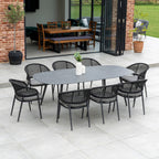 Kalama 8 Seat Rope Oval Dining Set with Ceramic Table in Charcoal