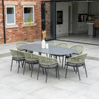 Kalama 8 Seat Rope Oval Dining Set with Ceramic Table in Olive Green