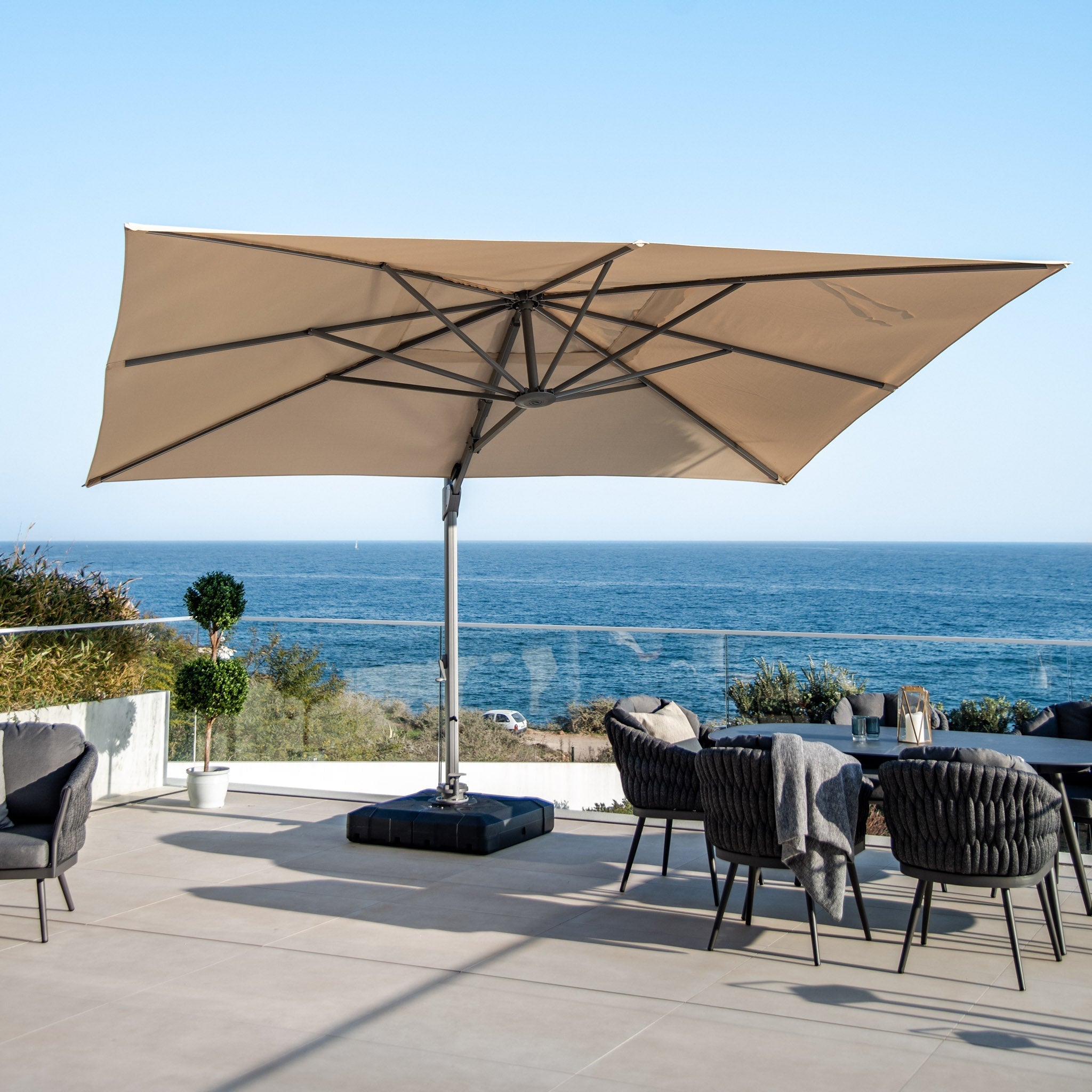 Palma 6 Seat Rope Oval Dining Set with Ceramic Table in Grey
