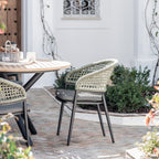 Kalama 4 Seat Round Dining Set with Teak Table in Olive Green