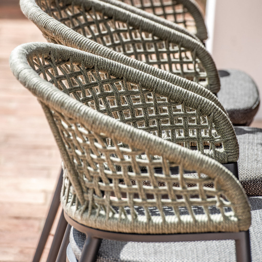 Kalama 6 Seat Rope Oval Dining Set with Ceramic Table in Olive Green